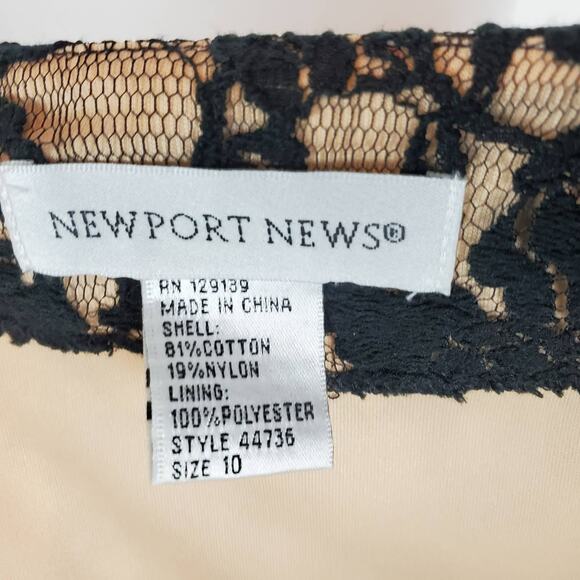 Newport News Dress Floral Lace Mesh Midi Cocktail Formal Romantic Black Cream - Picture 10 of 13